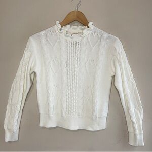 NWT CREWCUTS Girls White Mockneck Cable Knit Sweater in White (Flawed)